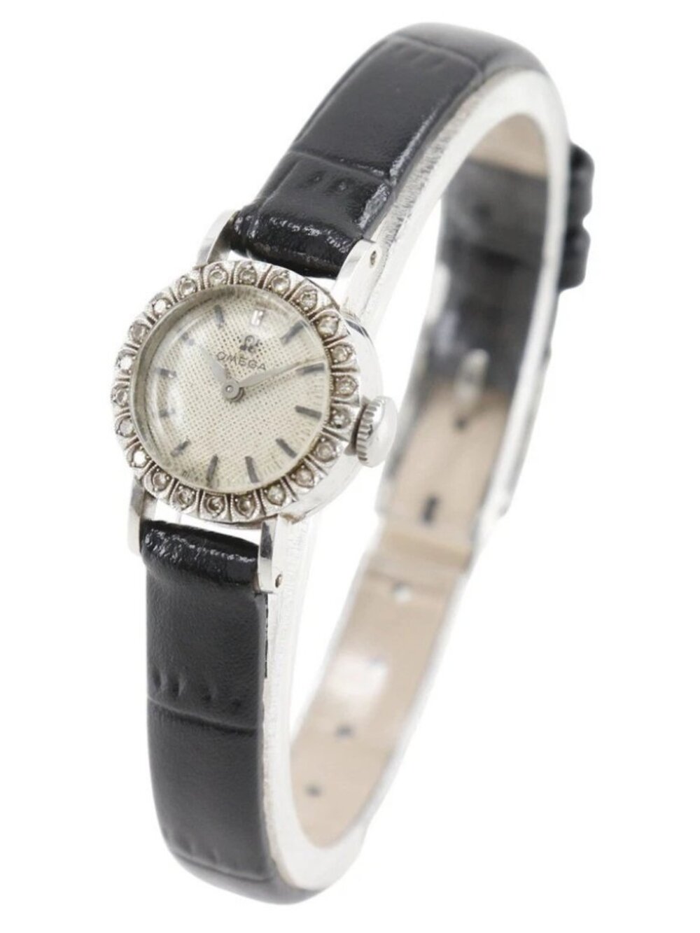 OMEGA antique Watches cal.481 whiteDial PtPlatinum/diamond/Embossed Leathe...
